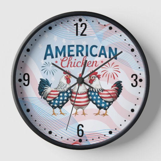 アメリカ独立記念日の愛国的なニワトリデザイン 壁時計 (正面)