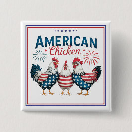 アメリカ独立記念日の愛国的なニワトリデザイン 缶バッジ