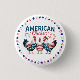 アメリカ独立記念日の愛国的なニワトリデザイン 缶バッジ