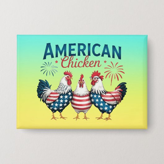 アメリカ独立記念日の愛国的なニワトリデザイン 缶バッジ (正面)