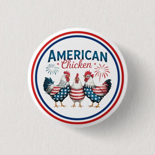 アメリカ独立記念日の愛国的なニワトリデザイン 缶バッジ (正面)
