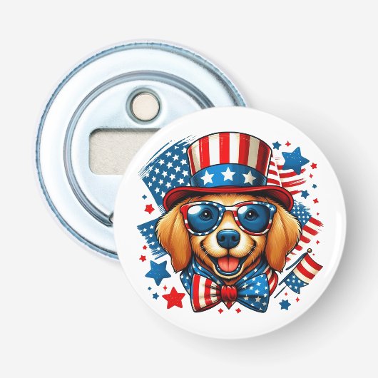 アメリカ独立記念日の愛国的な犬 栓抜き (正面)