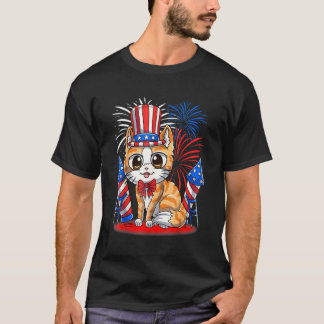 アメリカ独立記念日の愛国的な猫 アメリカ国旗 ミャオ猫 Tシャツ