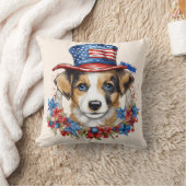 アメリカ独立記念日の愛国的子犬 クッション (ブランケット)
