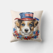 アメリカ独立記念日の愛国的子犬 クッション (裏面)