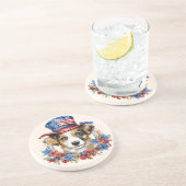 アメリカ独立記念日の愛国的子犬 コースター (側面)