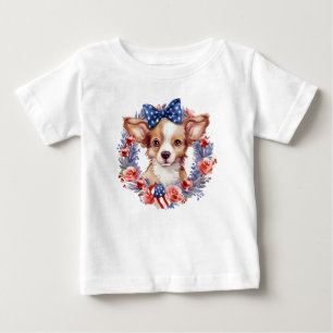 アメリカ独立記念日の愛国的子犬 ベビーTシャツ