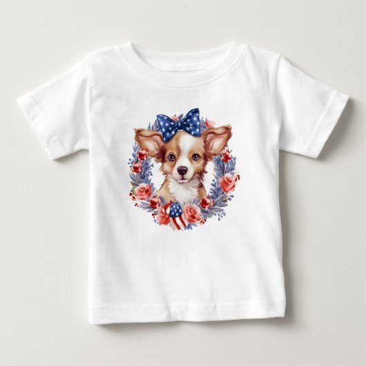 アメリカ独立記念日の愛国的子犬 ベビーTシャツ (正面)