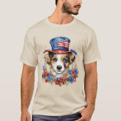アメリカ独立記念日の愛国的子犬 Tシャツ (正面)