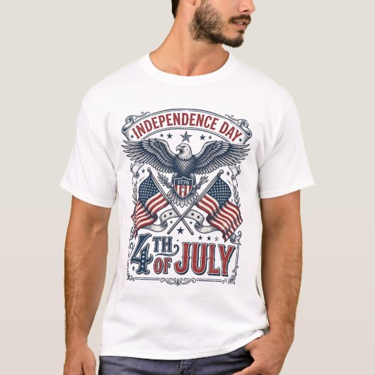 アメリカ独立記念日の手描きスケッチデザイン Tシャツ (正面)