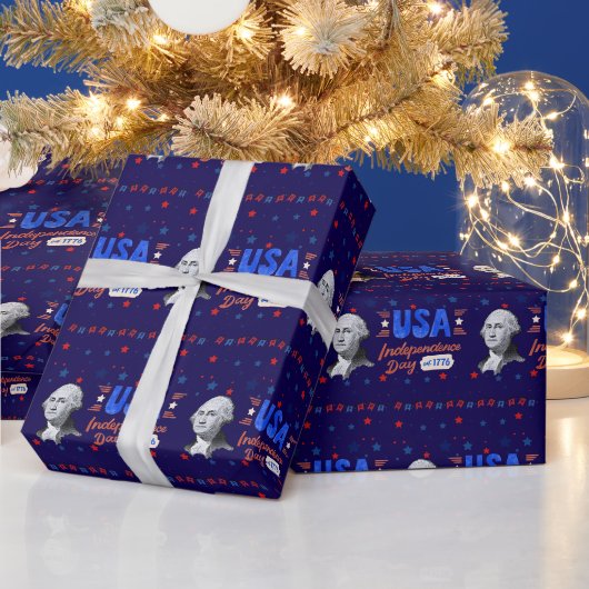 アメリカ独立記念日の濃紺 ラッピングペーパー (クリスマス)