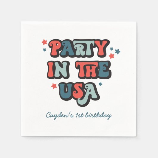 アメリカ独立記念日の誕生日パーティーの招待状 スタンダードカクテルナプキン (正面)