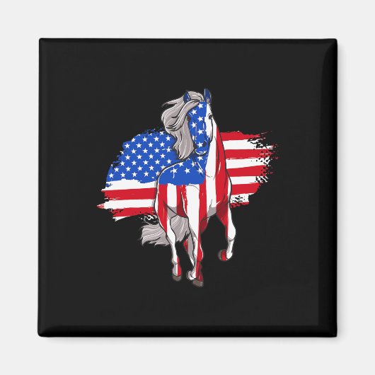 アメリカ独立記念日の馬のアメリカ国旗 マグネット (正面)