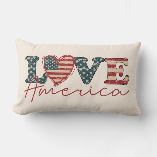 アメリカ独立記念日のLOVE ランバークッション (正面)