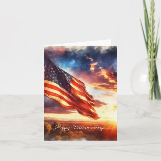 アメリカ独立記念日アメリカ国旗水彩画アート カード (正面)