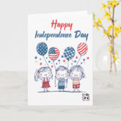 アメリカ独立記念日 - かわいい子供たち カード (黄色い花)