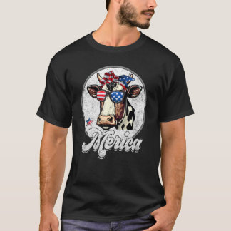 アメリカ独立記念日 アメリカ 国旗 農場 牛 メンズ レディース Tシャツ