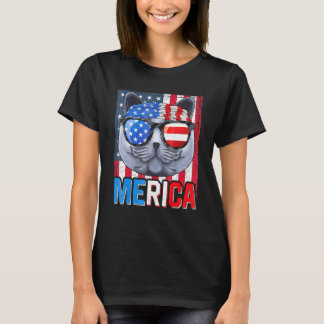 アメリカ独立記念日 ブリティッシュショートヘア 猫 Tシャツ
