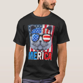 アメリカ独立記念日 ブリティッシュショートヘア 猫 Tシャツ