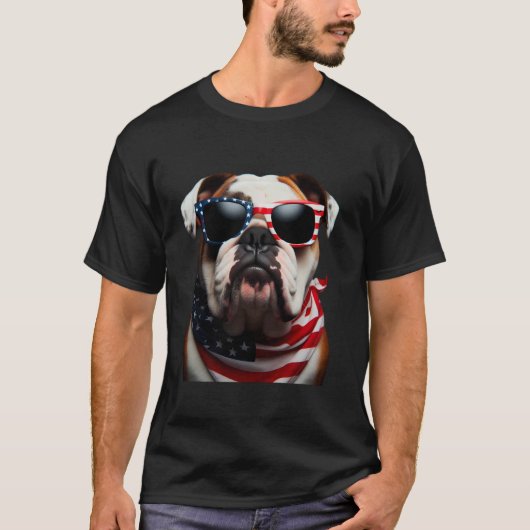 アメリカ独立記念日 ブルドッグ Tシャツ (正面)
