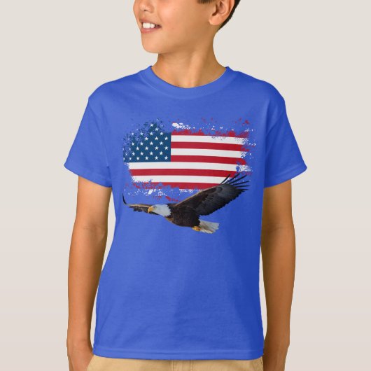 アメリカ独立記念日 子供用 青いTシャツ Tシャツ (正面)