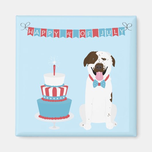 アメリカ独立記念日 犬 レッド ホワイト ブルー マグネット (正面)