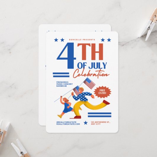 アメリカ独立記念日（４日７月）パーティーのご案内 招待状 (正面/裏面インサイチュ)