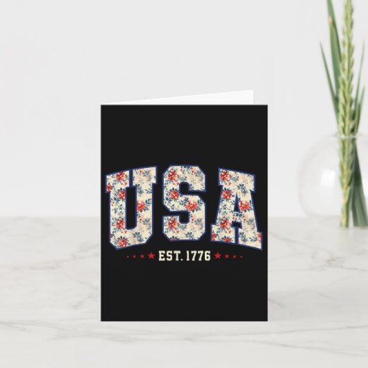 アメリカ独立記念日 7月4日 フラワーUSA国旗 1776年設立 カード (正面)