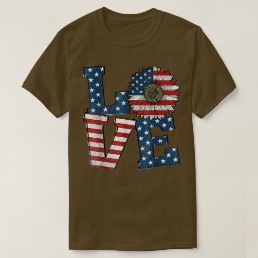 アメリカ独立記念日USA国旗ひまわり4O Tシャツ (デザイン正面)