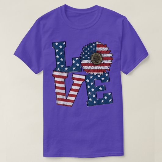 アメリカ独立記念日USA国旗ひまわり4O Tシャツ (デザイン正面)
