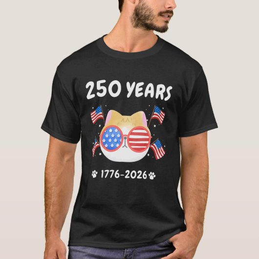 アメリカ独立記念 アメリカ 1776-2026 かわいい猫 愛国心 U Tシャツ (正面)