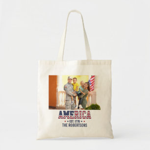 アメリカ独立記念 アメリカ Est 1776 パトリオティック カスタムフォト+TEXTO トートバッグ