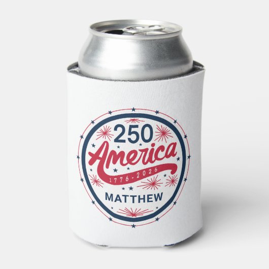アメリカ独立250周年お祝い 赤 白 青 缶クーラー (缶正面)