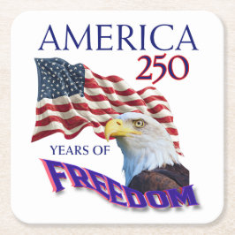 アメリカ独立250周年ハゲワシ入り自由の旗 スクエアペーパーコースター