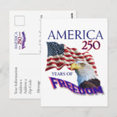 アメリカ独立250周年ハゲワシ入り自由の旗 ポストカード (正面/裏面)