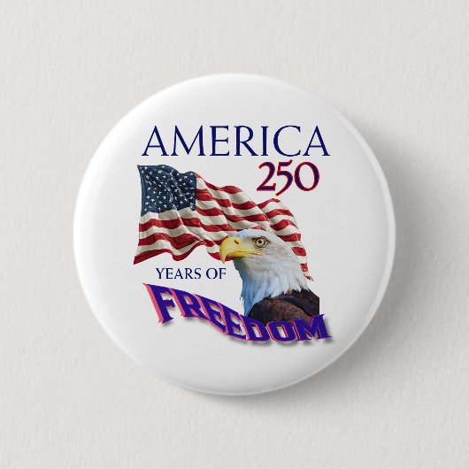 アメリカ独立250周年ハゲワシ入り自由の旗 缶バッジ (正面)