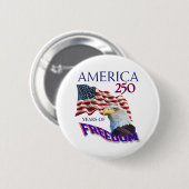 アメリカ独立250周年ハゲワシ入り自由の旗 缶バッジ (正面&裏面)