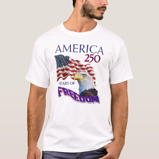 アメリカ独立250周年ハゲワシ入り自由の旗 Tシャツ (正面)