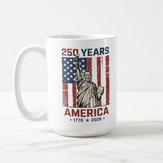 アメリカ独立250周年自由の女神オバマ愛国ストライプ コーヒーマグカップ (左)