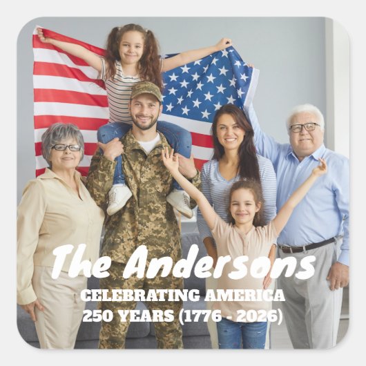 アメリカ独立250周年記念のカスタムフォト＆テキスト スクエアシール (正面)