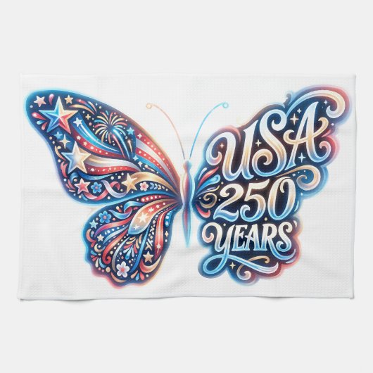 アメリカ独立250周年記念の蝶 キッチンタオル (横)