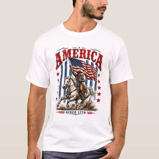 アメリカ独立250周年記念の馬 Tシャツ (正面)