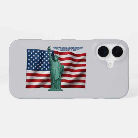 アメリカ独立250周年記念アメリカ国旗と自由の女神 iPhone 16ケース (裏面横)