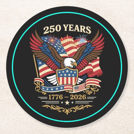 アメリカ独立250周年記念イーグルデザイン ラウンドペーパーコースター (正面)