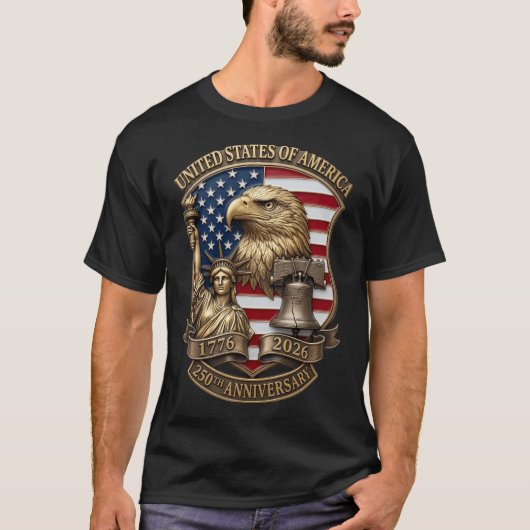 アメリカ独立250周年記念イーグル愛国 1776-2026 Tシャツ (正面)