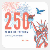 アメリカ独立250周年記念リトロ風自由の女神 スクエアシール (正面)