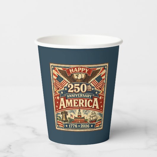 アメリカ独立250周年記念ヴィンテージ風アメリカ愛国デザイン 紙コップ (裏面)