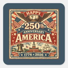 アメリカ独立250周年記念ヴィンテージ風アメリカ愛 スクエアシール