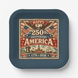 アメリカ独立250周年記念ヴィンテージ風愛国 ペーパープレート