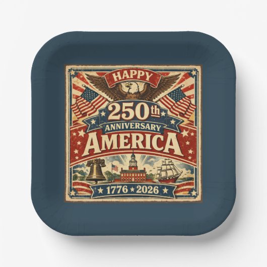 アメリカ独立250周年記念ヴィンテージ風愛国 ペーパープレート (正面)